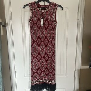 Sleeveless Geometric Pattern Dress with Fringe
